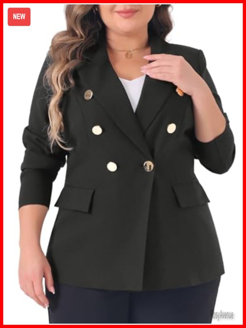 Plus Size Double Breasted Blazer Notch Lapel Long Sleeve Office Work
